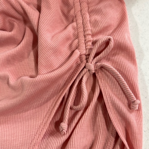 21 Saints Maxi Ribbed Ruched Tie Side Slit Dress Rose Pink Small Women’s - Picture 9 of 11
